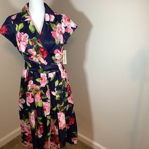 Shelby & Palmer blue floral tea length dress, size 8